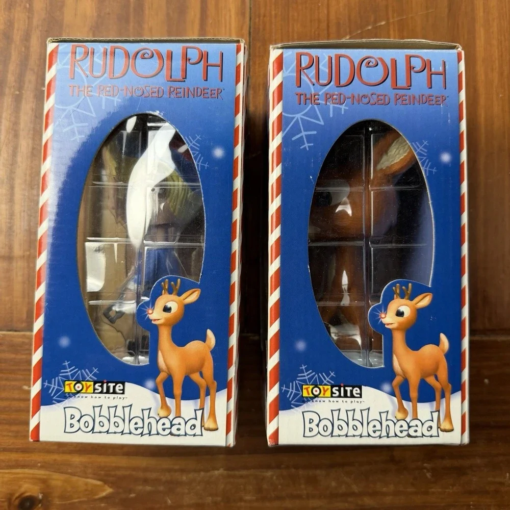 Vintage 2002 Rudolph & Hermey Bobblehead Set Toysite NIB Kmart Tag Christmas